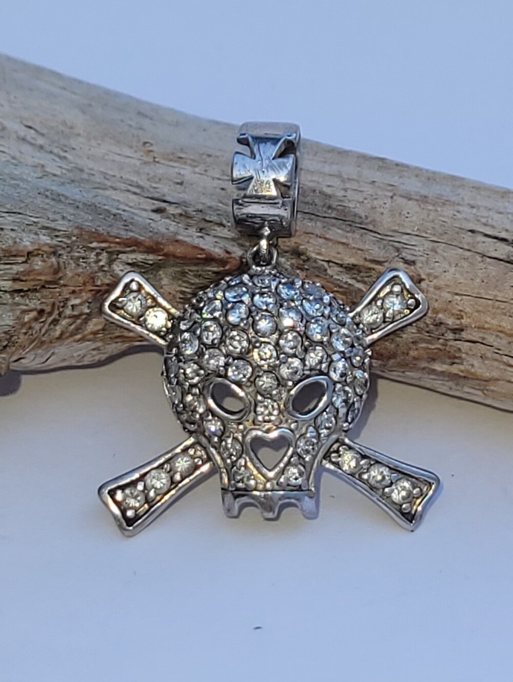 SKULL Sugar Skull Sterling Silver Pendant. BEAUTIFUL with Iron Cross Baile ❤️